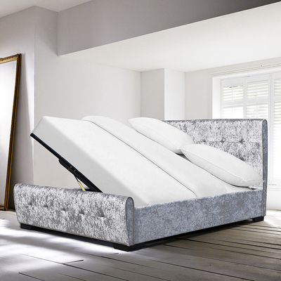 Кровать Tufted Кристл открытого хранения ODM OEM застегивает серебряную сторону бархата толкотни