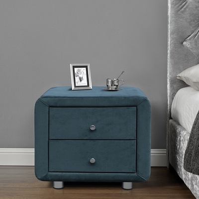 Современный обитый бархат Nightstand серого цвета белья прикроватного столика ткани 2 ящика