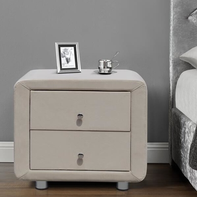 Плюш прикроватных столиков ящика ткани 2 бархата обил беж Nightstand с ручками Chrome