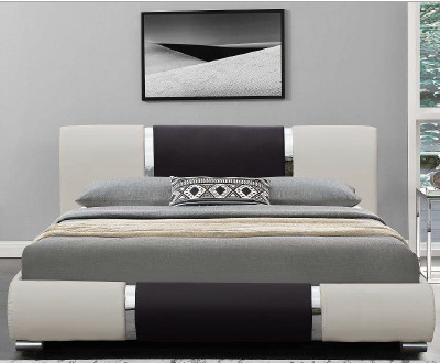 Bedstead кривой Pu минималистской кровати кожи Faux дизайна моды черно-белый