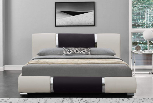 Bedstead кривой Pu минималистской кровати кожи Faux дизайна моды черно-белый