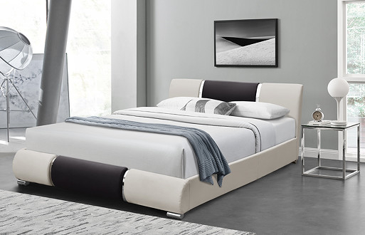 Bedstead кривой Pu минималистской кровати кожи Faux дизайна моды черно-белый