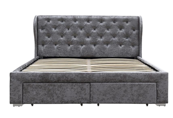 Обитая кровать хранения ткани Tufted задавила OEM ящика Ottoman бархата размер серебряного двойной