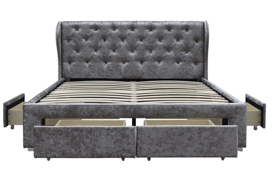 Обитая кровать хранения ткани Tufted задавила OEM ящика Ottoman бархата размер серебряного двойной