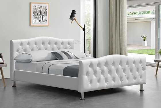 Рамка Кристл двуспальной кровати белого диаманта Tufted кожаная застегивает BSCI