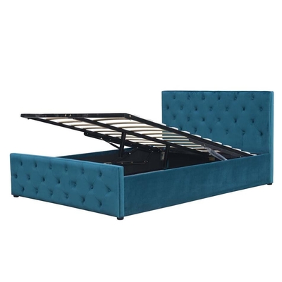 Подъем газа короля Размера кнопки ткани кровати хранения Footboard изголовья Tufted