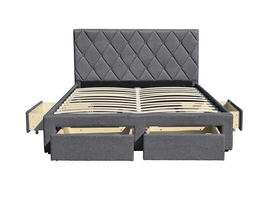 Ткань бархата короля Размера Tufted Хранения Кровати OEM с 4 ящиками хранения