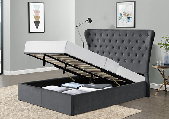 Кровать хранения бархата высокого изголовья Tufted