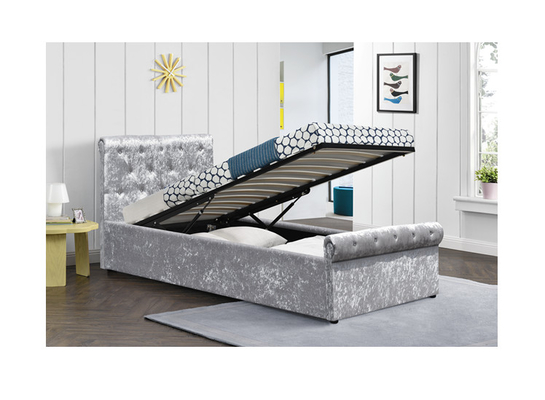 Одиночной Tufted толкотней кровать ферзя бархата машинной плиты хранения обитая тканью