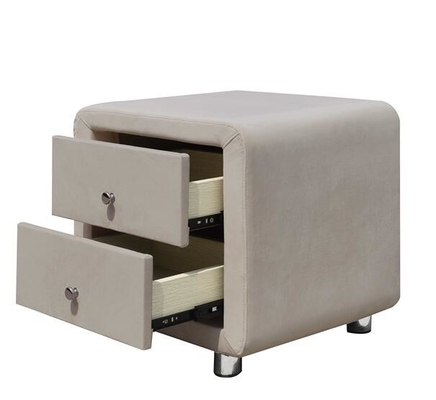 Плюш прикроватных столиков ящика ткани 2 бархата обил беж Nightstand с ручками Chrome