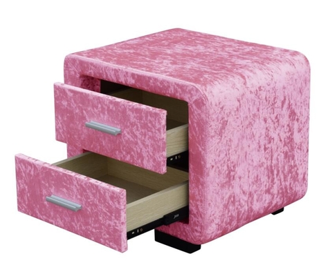 Розовый бархат прикроватного столика ткани толкотни покрыл Nightstand с 2 ящиками
